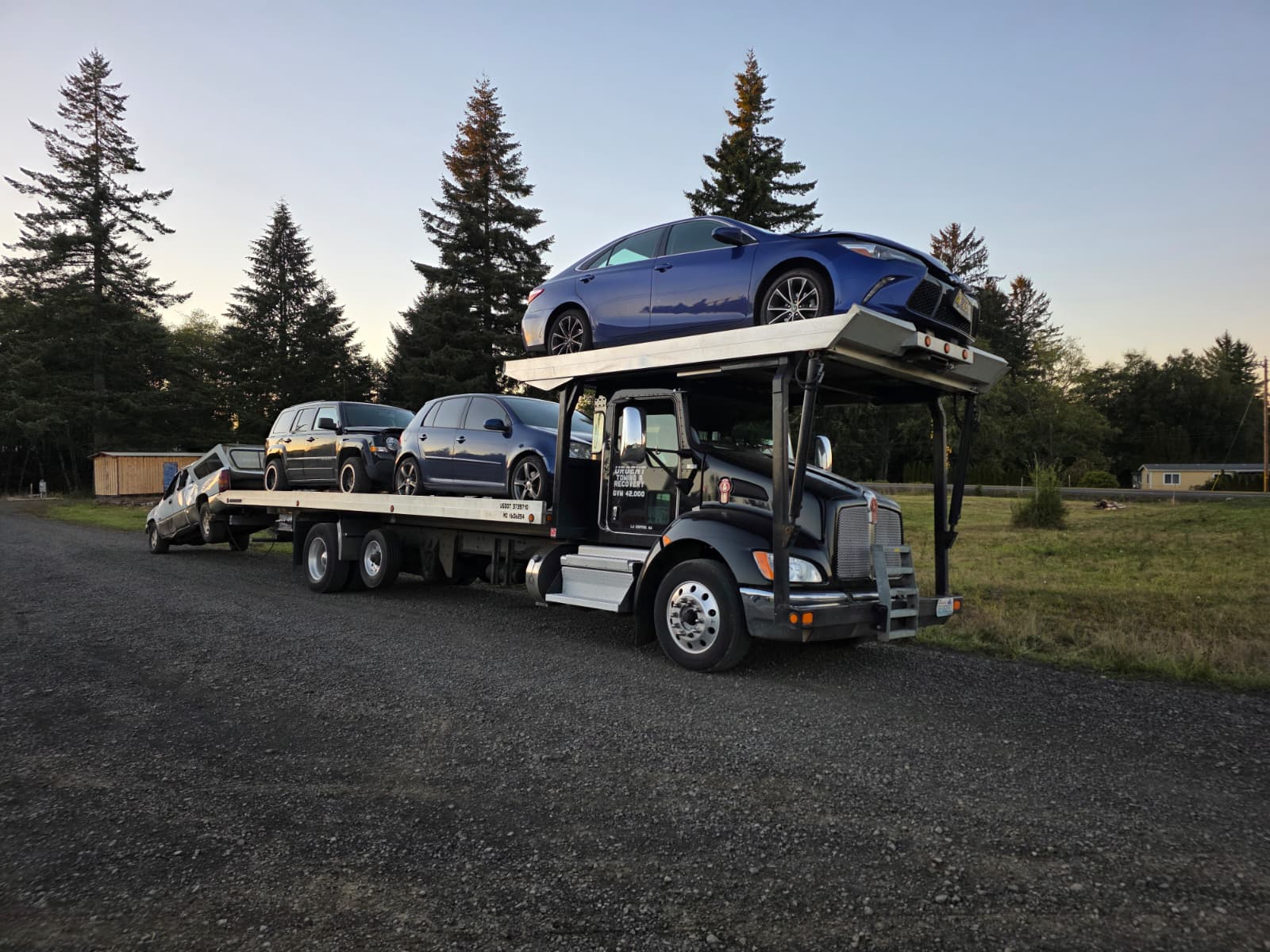 Urgent Towing 4-car carrier loaded with vehicles
